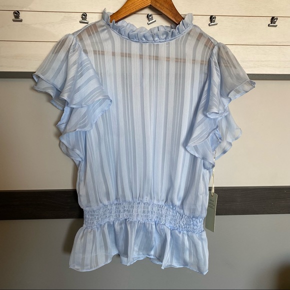 Iris Basic Tops - IRIS BASIC collar short sleeve ruffle elastic waistband trasluce size medium